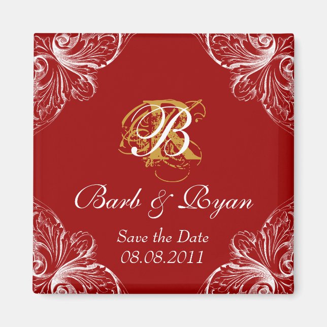 Save the Date Magnet Antique Architecture Red (Front)