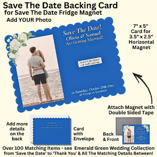 Save The Date, Magnet Backing Card Blue White