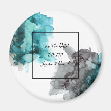 save the date magnet black, grey, teal, blue