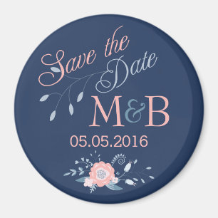 Save The Date magnet Boho wedding monogram blue