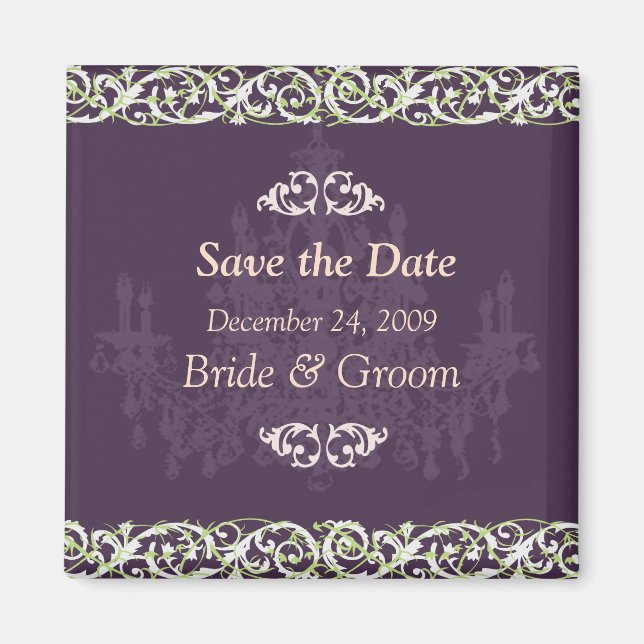 Save the Date Magnet, chandelier + vine Magnet (Front)