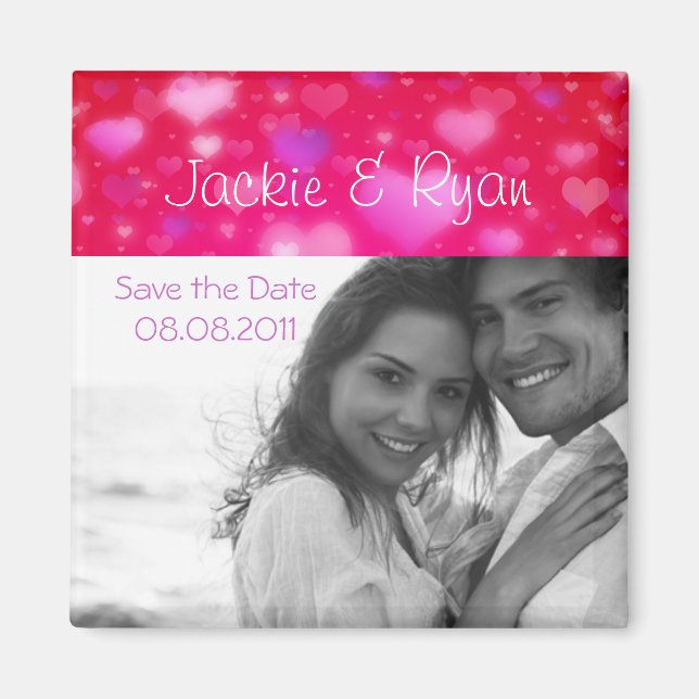 Save the Date Magnet Cute Hearts Photo Template (Front)