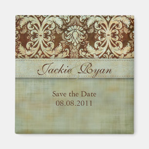 Save the Date Magnet Damask Green Vintage