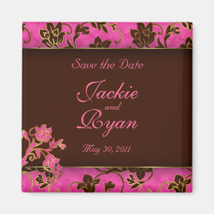 Save the Date Magnet Gold Floral Pink Brown