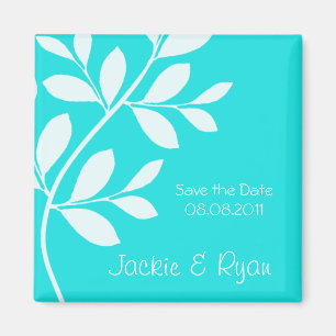Save the Date Magnet Leaf Branch Blue