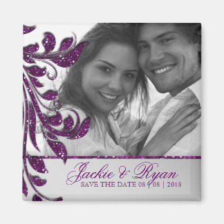 Save the Date Magnet Photo Purple Sparkle