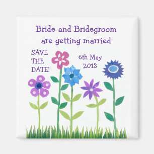 'Save the Date' Magnet, Pink and Blue Flowers Magnet
