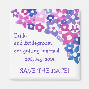 'Save the Date' Magnet, Pink and Blue Flowers Magnet