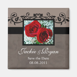 Save the Date Magnet Red Roses heart