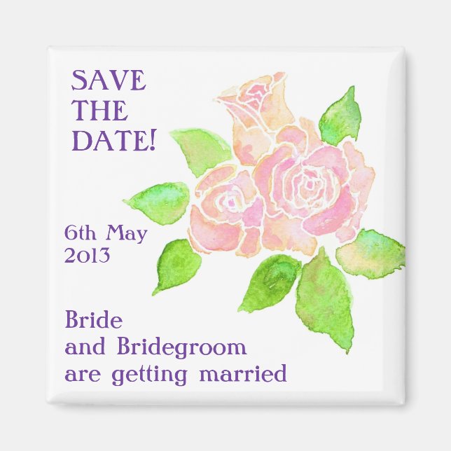 'Save the Date' Magnet, Vintage Pink Roses Magnet (Front)