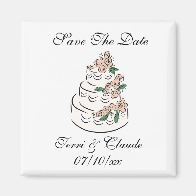 Save The Date Magnet Wedding Cake Bride Groom Name (Front)