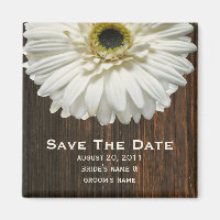 Save The Date Magnet - White Gerbera & Barnwood
