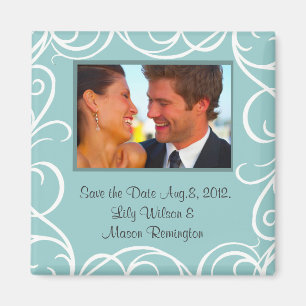 Save the Date Magnet with Swirls (aqua)