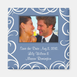 Save the Date Magnet with Swirls (blue)