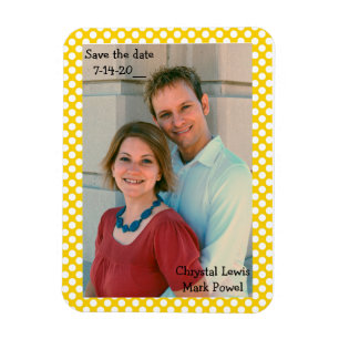 Save the Date Magnet with Yellow dotted border.