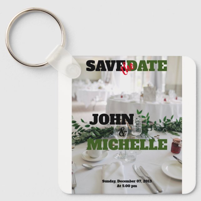 Save the Date Magnetic Card Elegant  Key Ring (Front)