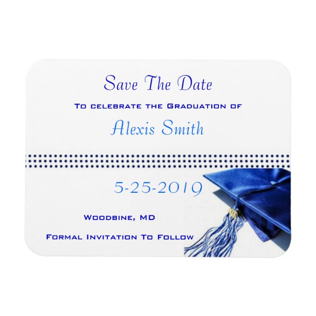 Save the Date Magnets - Blue Graduation Cap (Horizontal)