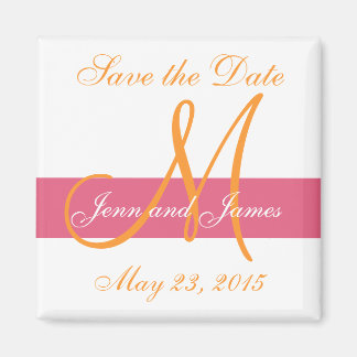 Save the Date Magnets Names Monogram Orange