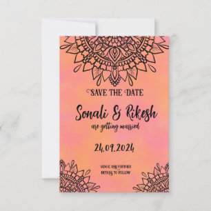 Save the Date Mandala Pink & Orange Wedding Card