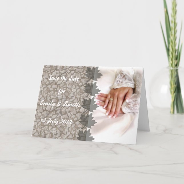 Save the date marble and white add your own photo announcement (Front)