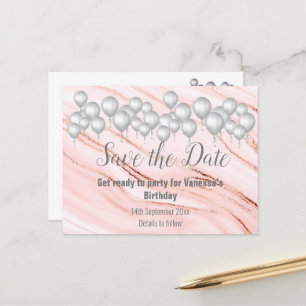Save the Date Marble Balloon Sparkle All Occassion Announcement Postcard