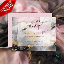 Save the Date  Marbled Rose Black Gold Abstract 