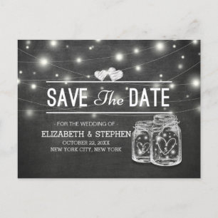 Save The Date Mason Jar String Lights Chalkboard A Announcement Postcard