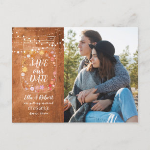 Save the Date Mason Jar String Lights Rustic Photo Announcement Postcard