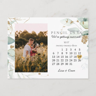 Save the Date May 2023 Botanical Elegant Gold Postcard
