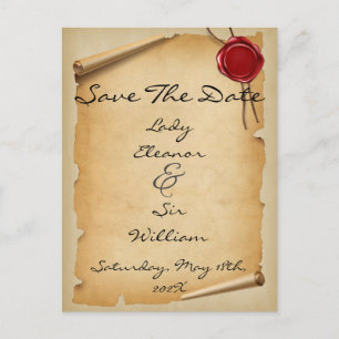 Save The Date Mediaeval Aged Scroll Wax Seal Postcard