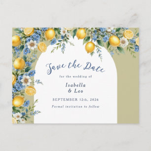 Save the Date Mediterranean Lemons Wedding Announcement Postcard