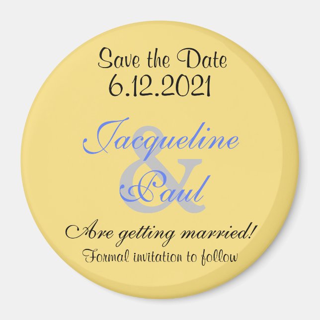 Save the Date Mellow Yellow Blue Magnets (Front)