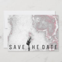 Save The Date Microphone Glitter Pink Gray Marble