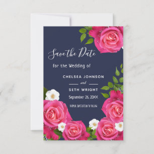 Save the Date Midnight Blue & Pink Roses