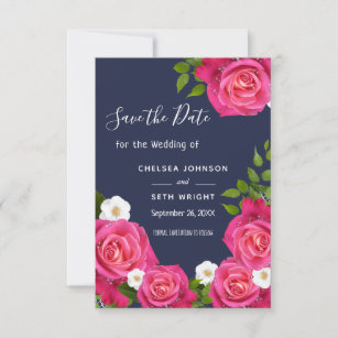 Save the Date  Midnight Blue & Pink Roses