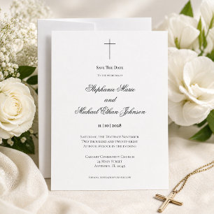 Save The Date Minimalist Christian Cross Church Invitation
