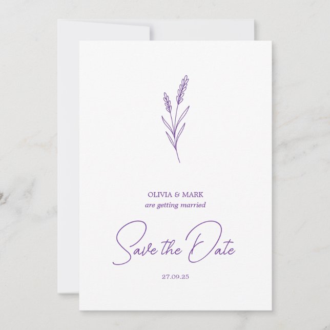 save the date minimalist elegant writing lavender invitation (Front)