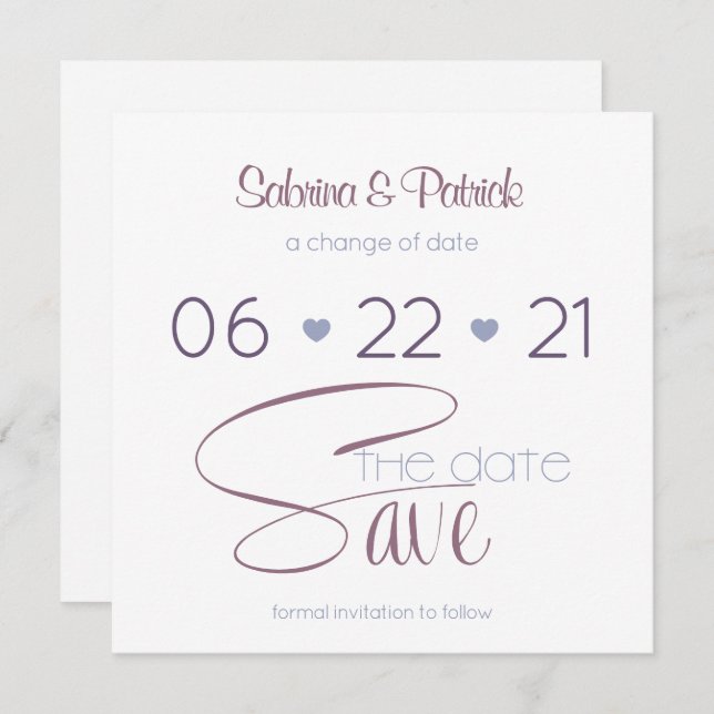 Save the Date MInimalist  Orchid Lilac Invitation (Front/Back)