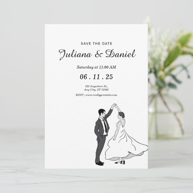 Save The Date Minimalist Whimsical Hand Drawn Wedd (Standing Front)