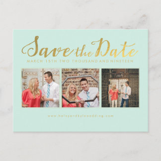 Save the Date Mint Script Typography Photo cards