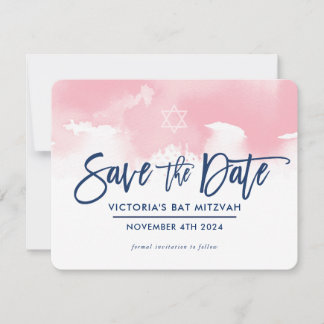 SAVE THE DATE MITZVAH modern pale pink watercolor