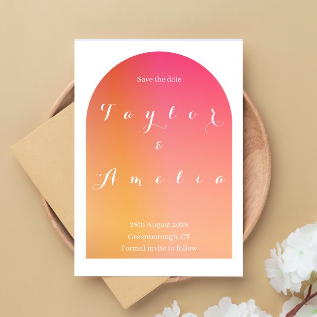 Save the Date Modern Boho Arch Pink Orange Invite  (Creator Uploaded)