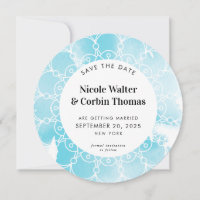 SAVE THE DATE modern boho mandala aqua watercolor