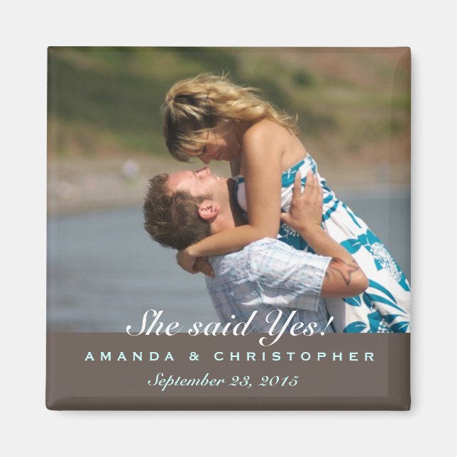 Save the Date Modern Brown & Blue Magnet (Front)