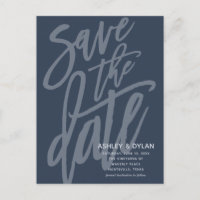 Save the Date Modern Brush Script Denim Blue