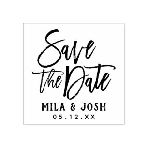 Save the Date Modern Brushed Script Custom Rubber Stamp
