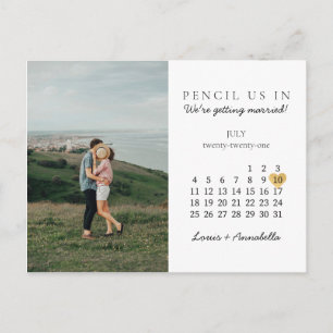 Save the Date Modern Calendar Gold Heart July 2021 Postcard