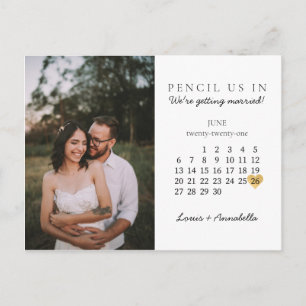Save the Date Modern Calendar Gold Heart June 2021 Postcard