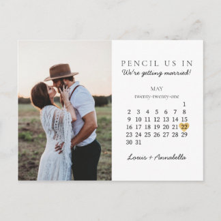 Save the Date Modern Calendar Gold Heart May 2021 Postcard