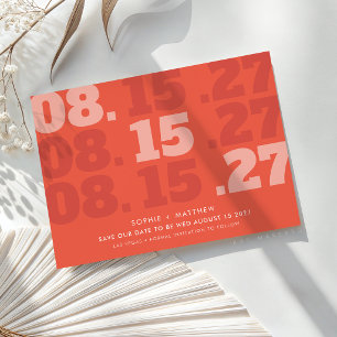 SAVE THE DATE modern chunky type date orange pink